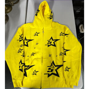Sp5der 5Star Print Yellow/Black Hoodie Size XL